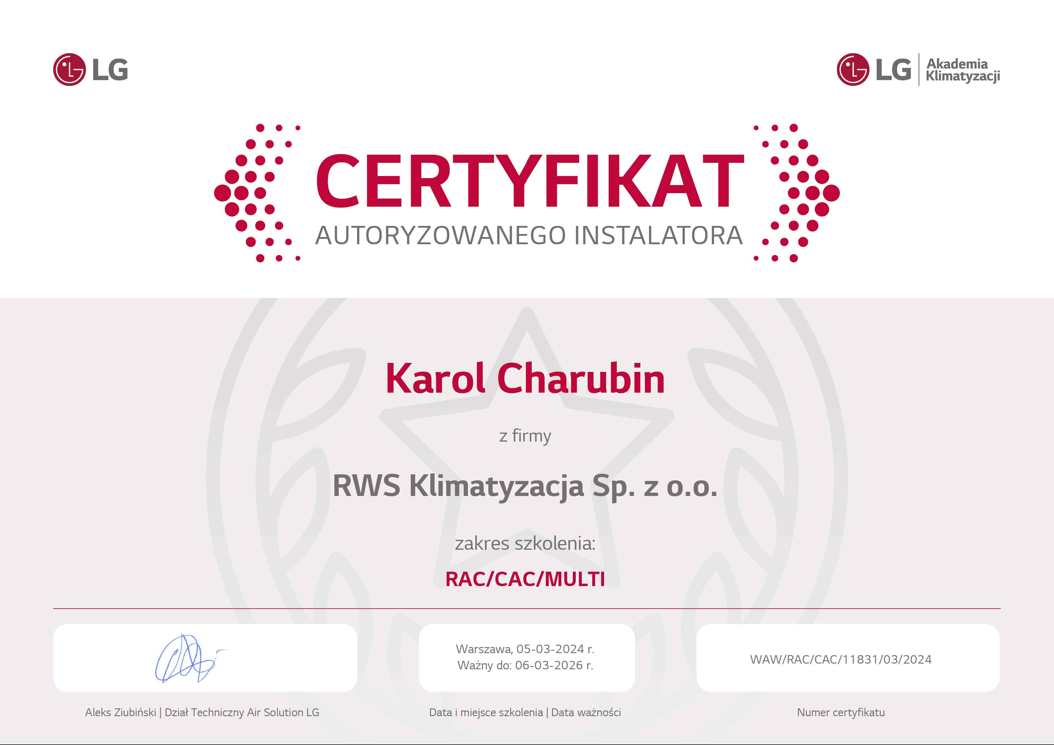 LG Certyfikat