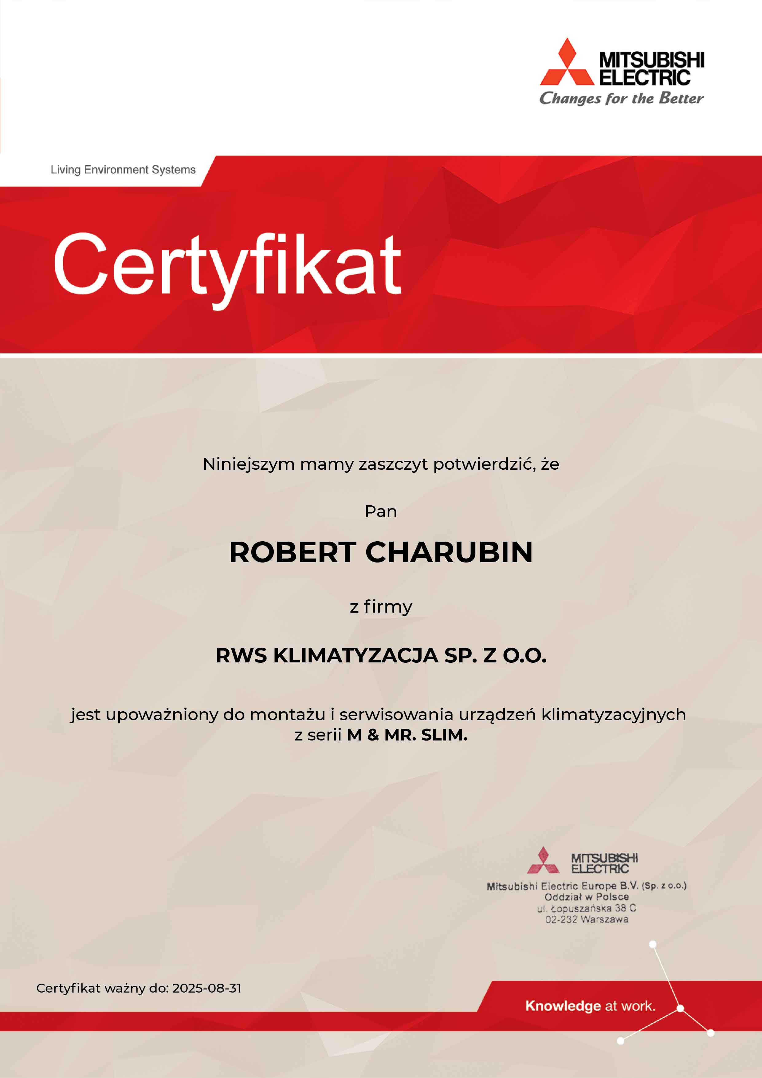 Mitsubishi Certyfikat