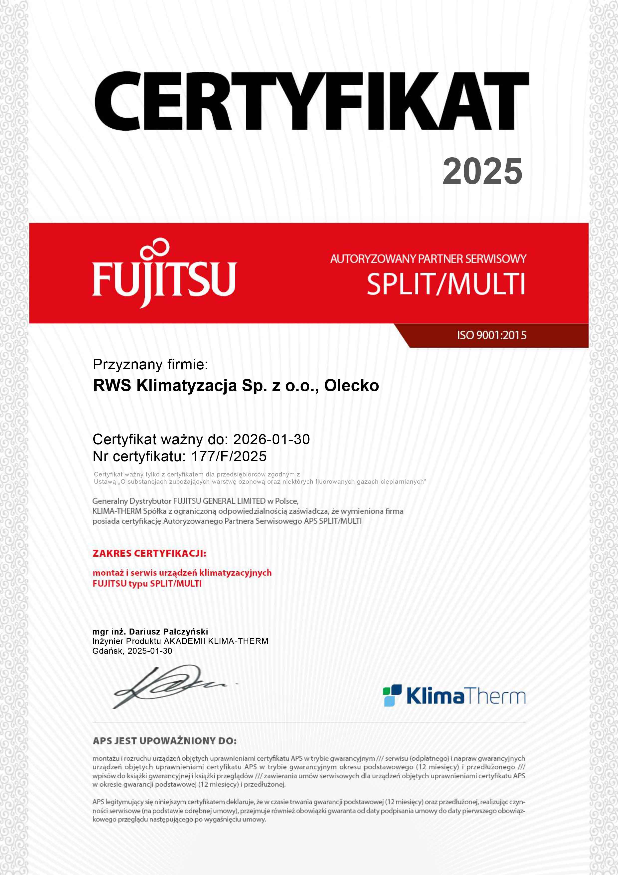 Fujitsu Certyfikat