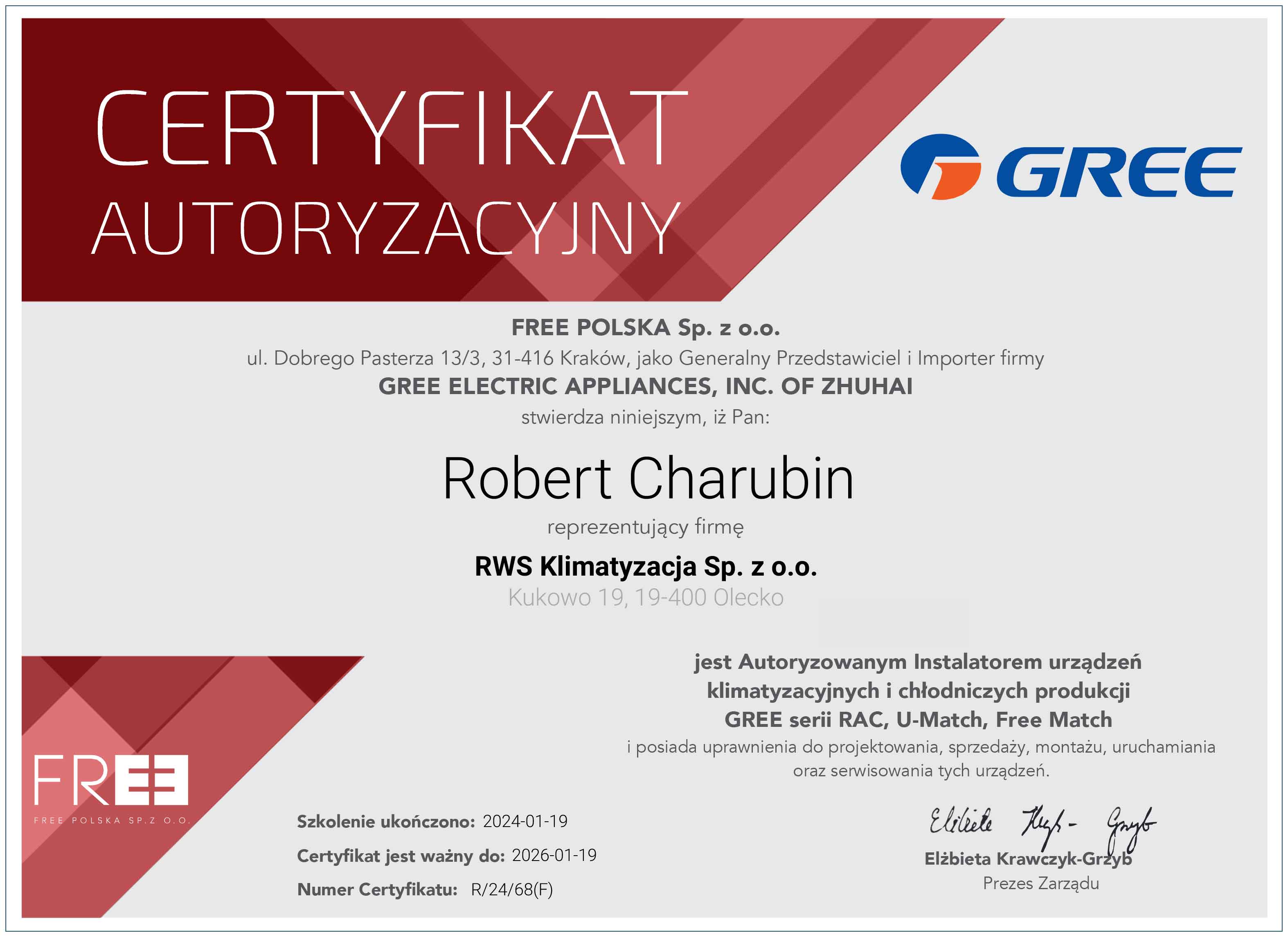 Gree Certyfikat
