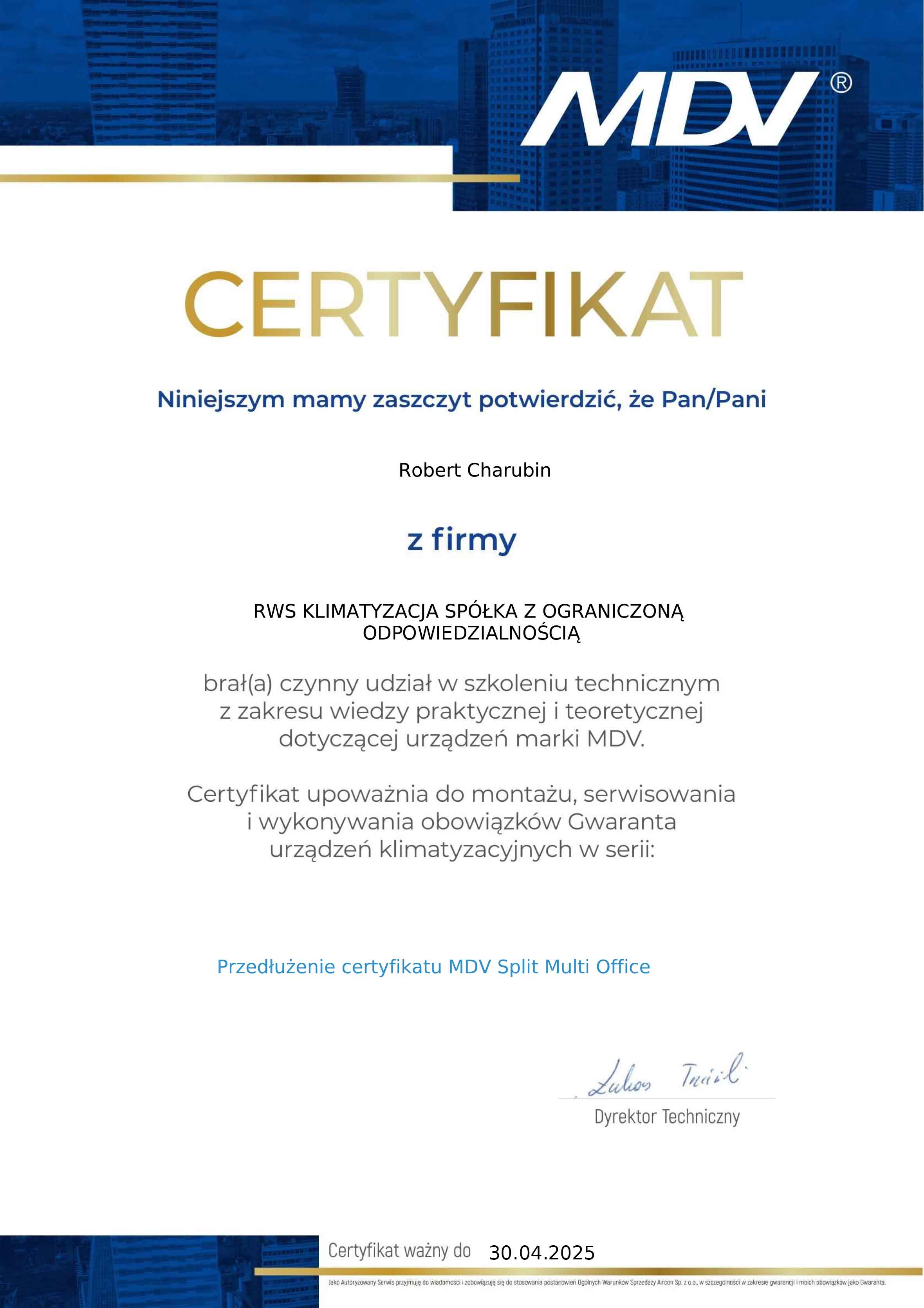 MDV Certyfikat
