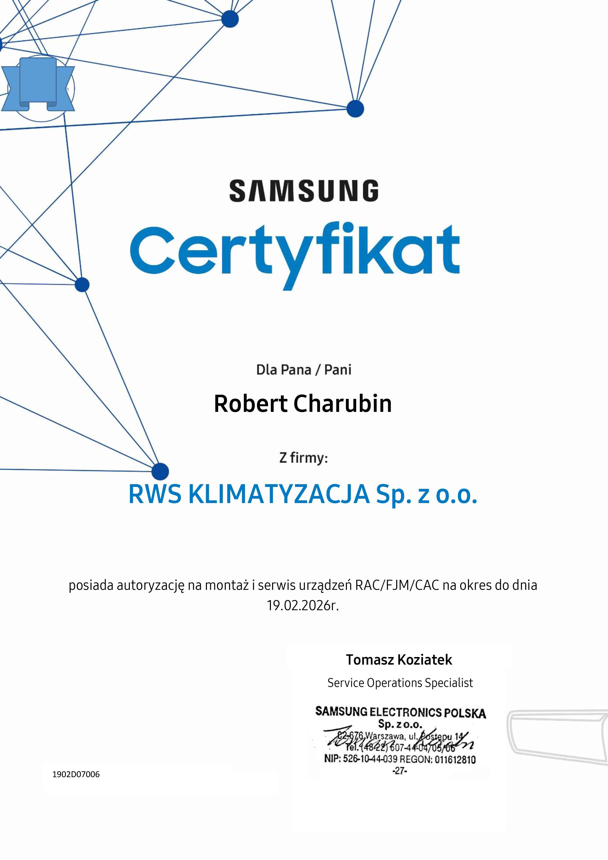 Samsung Certyfikat