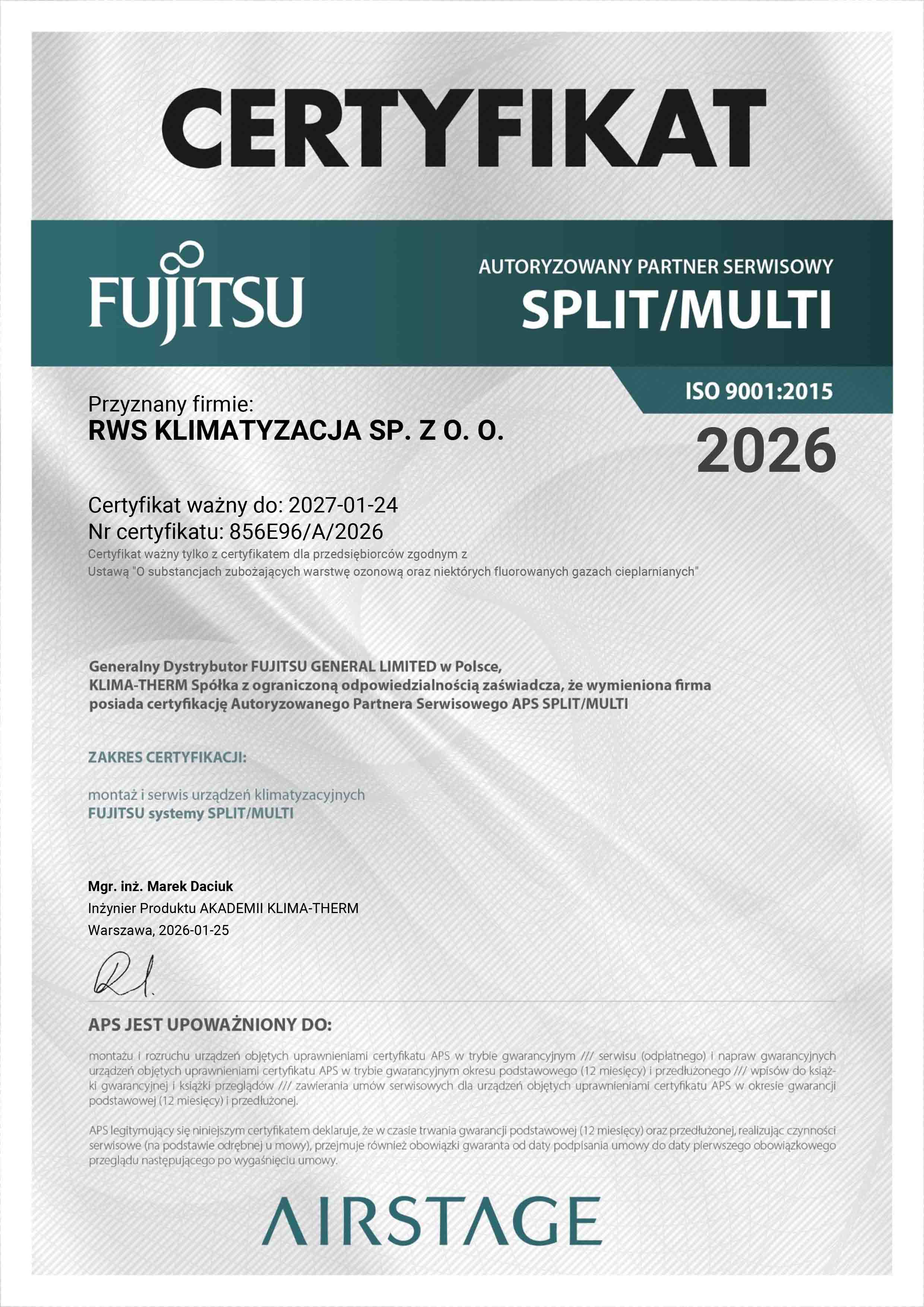 Fujitsu certyfikat