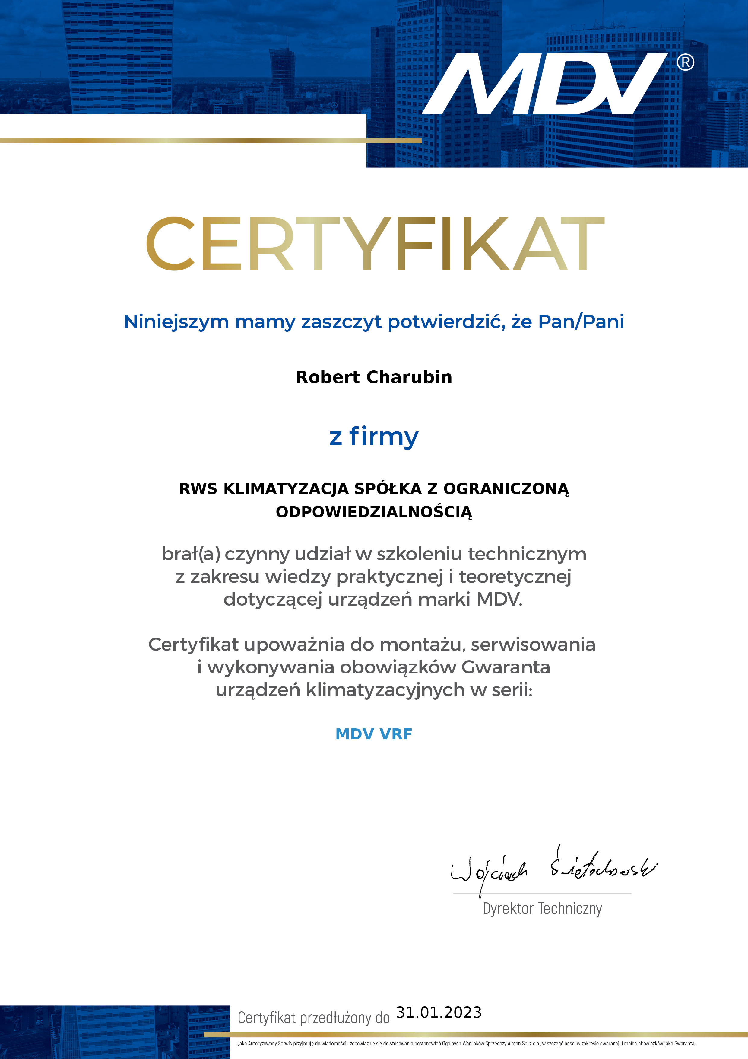 Certyfikat MDV VRF