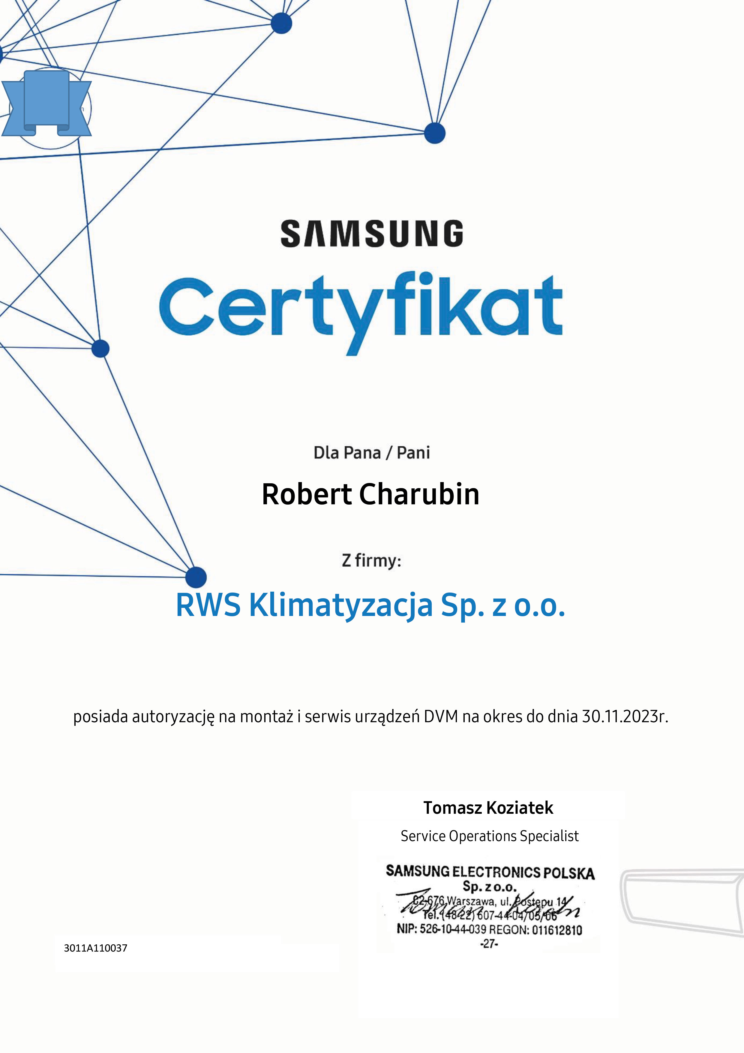 Certyfikat Samsung DVM
